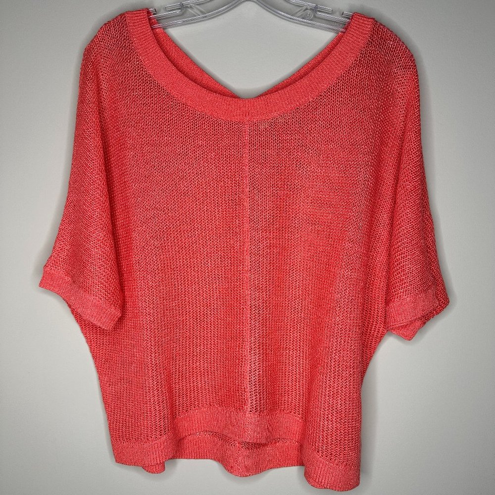 Ann Taylor LOFT Size M Coral Orange Loose-Knit Sweater Cover Up